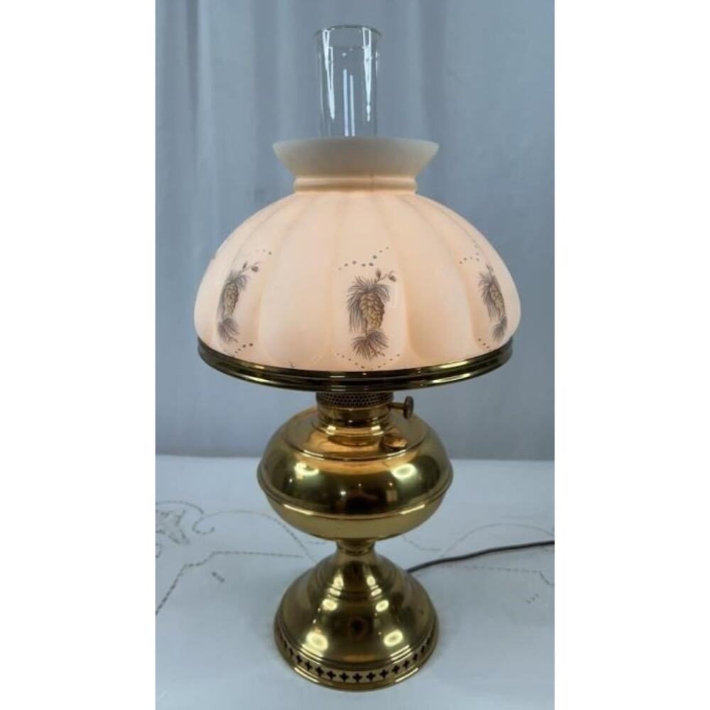 Aladdin Brass Table Lamp w/ Hand-Painted Milk Glass Shade – Model Works